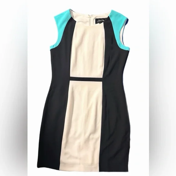 Chelsea Rose Sleeveless Dress Black, Cream, and Blue made of stretchable fabric - Picture 2 of 4